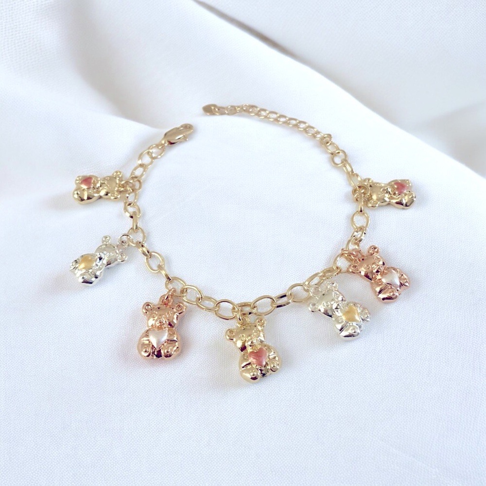 BRAND NEW 24 KT GOLD PLATED BEARS CHARMS BRACELET